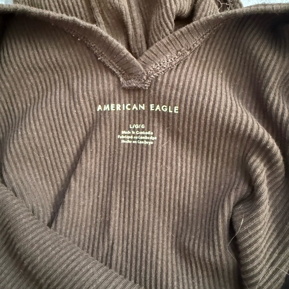 American Eagle Style Black Ribbed Scoop Neck V-Back Bodysuit Size L - Picture 3 of 4